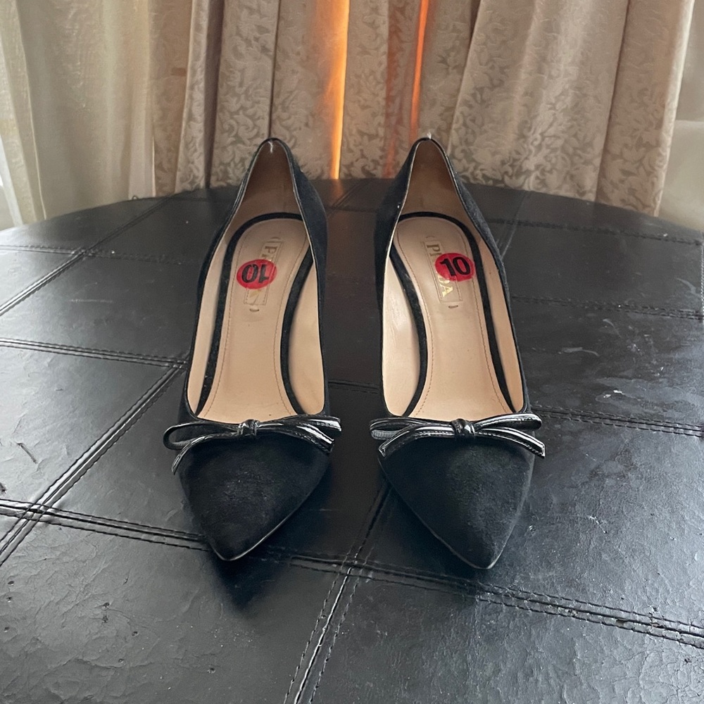 GONE!!Vintage Prada! A sophisticated black suede heel ready for your taking!